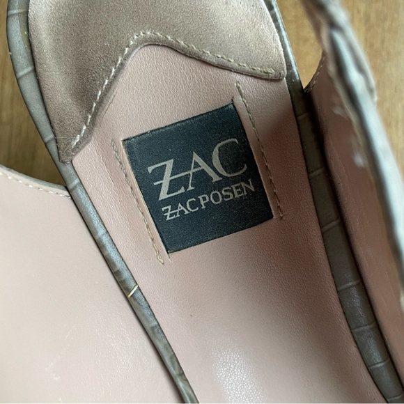 Zac Posen Tan Leather Reptile Print Slingback Point Toe Kitten Heels size 8 - Picture 11 of 12